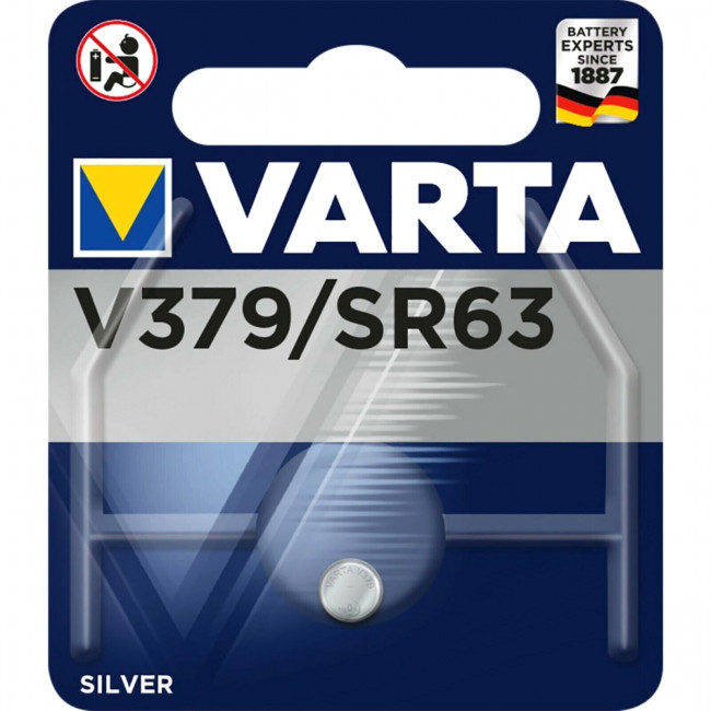 Батарейка Varta 379 (SR521SW) BL1 Silver Oxide 1.55V (1/10/100) (1 шт.) Varta SILVER OXIDE SR521SW (00379101111) — для бизнеса и офиса