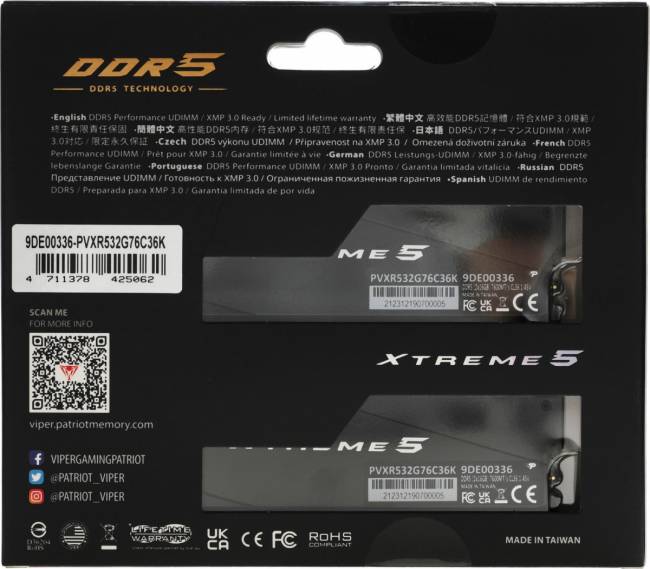 Память DDR5 2x16Gb 7600MHz Patriot PVXR532G76C36K — для бизнеса и офиса