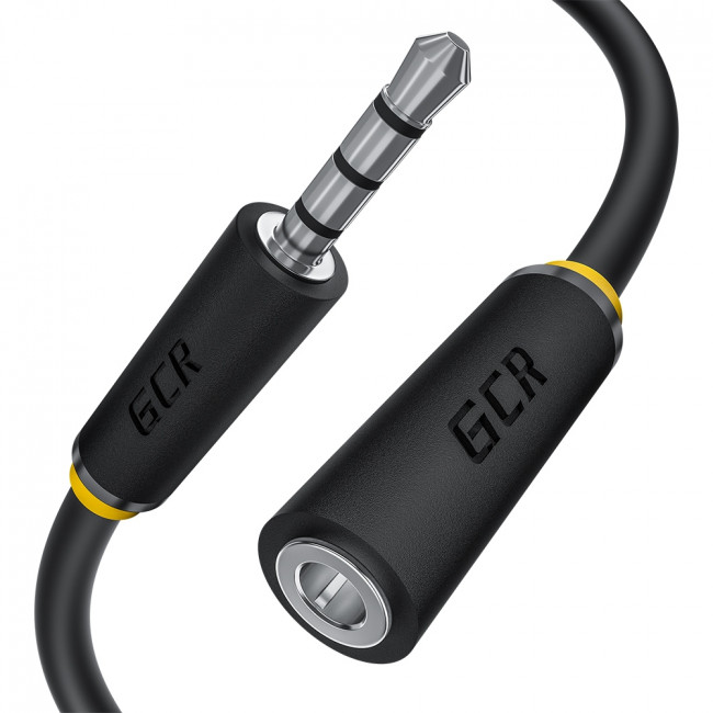 GCR Удлинитель для гарнитуры 2.0m jack 3,5mm/jack 3,5mm черный, желтая окантовка, 28AWG, M/F, GCR-54000 Greenconnect GCR-54000, 2 м