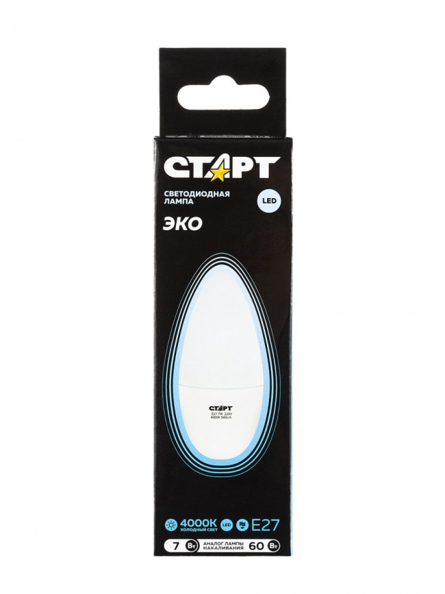 Лампа светодиодная СТАРТ свеча E27 7W 4000К Лампа светодиодная СТАРТ свеча E27 7W 4000К