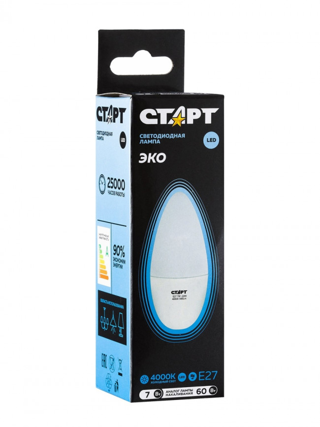 Лампа светодиодная СТАРТ свеча E27 7W 4000К Лампа светодиодная СТАРТ свеча E27 7W 4000К