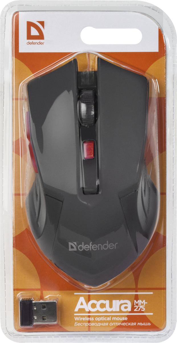 Defender Беспроводная оптическая мышь Accura MM-275 красный,6 кнопок, 800-1600 dpi Defender Accura MM-275 Red