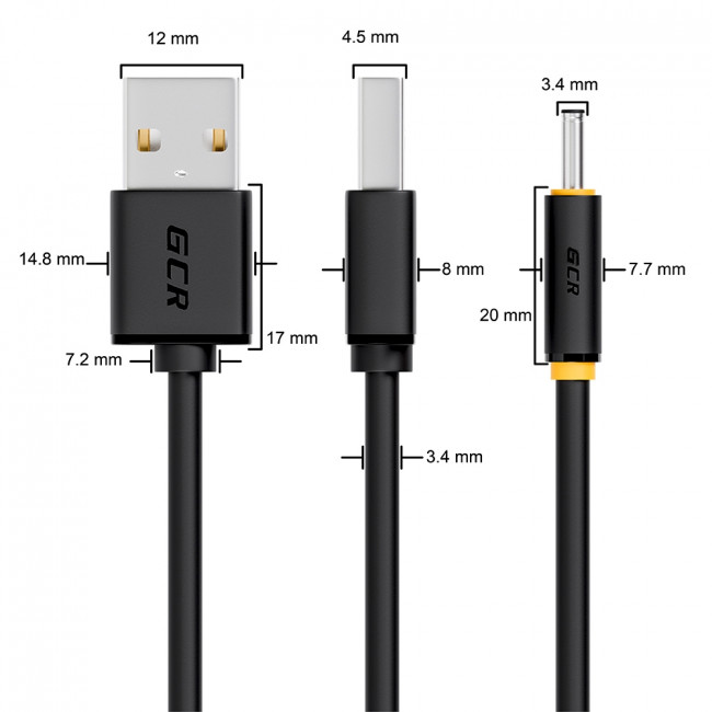 Greenconnect Адаптер 1,0 м переходник питания 5V -гибкий  USB AM / DC Jack 3.5mm, GCR-50881 Greenconnect USB 2.0 Type-AM - DC Jack 3.5mm (m) 1м