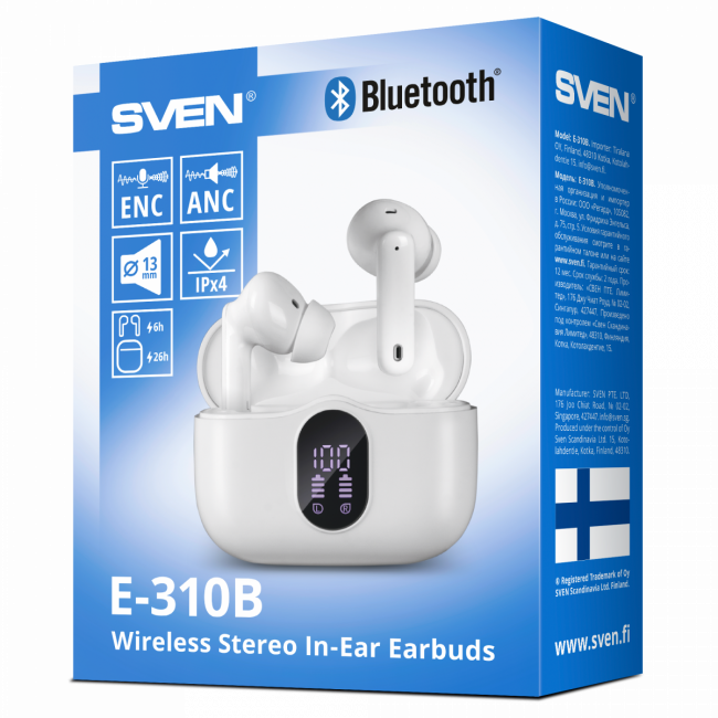 Беспроводные внутриканальные наушники с микрофоном SVEN E-310B, белый (Bluetooth, TWS, ANC, ENC, APP) Sven E-310B — для бизнеса и офиса Беспроводные внутриканальные наушники с микрофоном SVEN E-310B, белый (Bluetooth, TWS, ANC, ENC, APP) Sven E-310B — для бизнеса и офиса