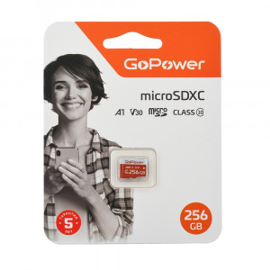 Карта памяти microSD GoPower 256GB Class10 UHS-I (U3) 100 МБ/сек V30 без адаптера GoPower 256GB Class10 UHS-I (U3) 100 МБ/сек V30 без адаптера