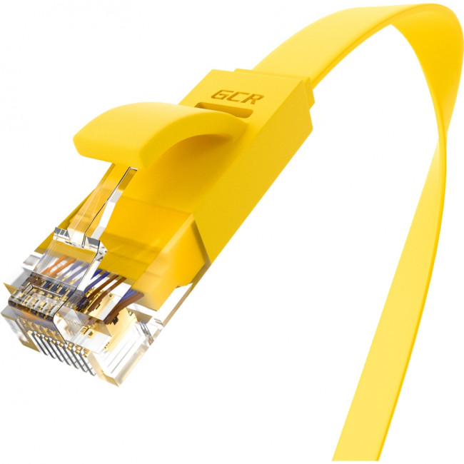 GCR Патч-корд PROF плоский прямой 7.5m, UTP медь кат.6, желтый, 30 AWG, GCR-LNC622-7.5m, ethernet high speed 10 Гбит/с, RJ45, T568B Greenconnect GCR-LNC622-7.5m — для бизнеса и офиса
