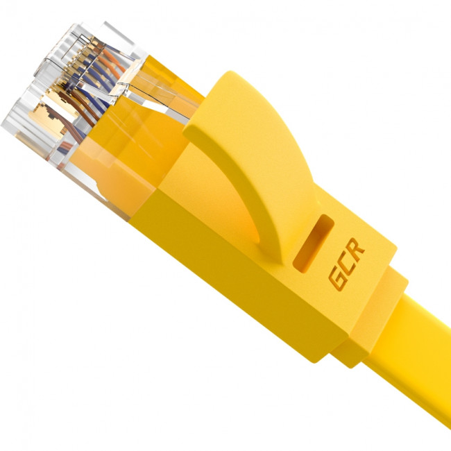 GCR Патч-корд PROF плоский прямой 7.5m, UTP медь кат.6, желтый, 30 AWG, GCR-LNC622-7.5m, ethernet high speed 10 Гбит/с, RJ45, T568B Greenconnect GCR-LNC622-7.5m — для бизнеса и офиса