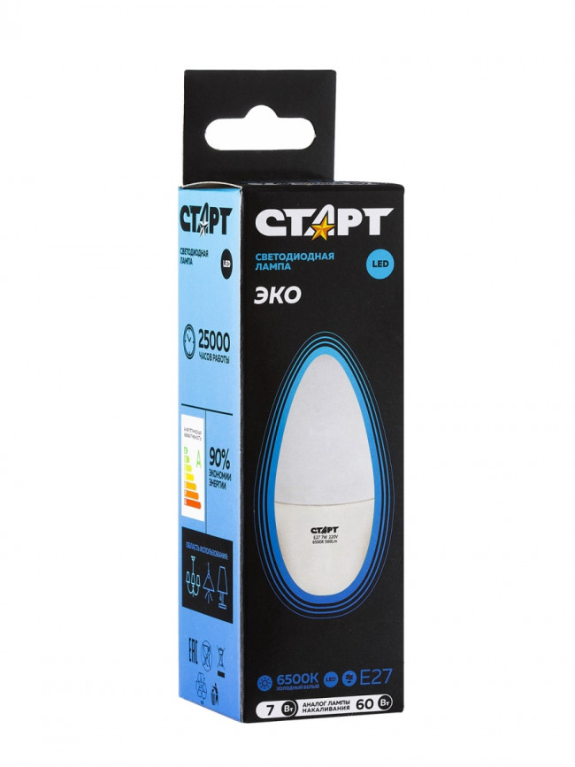 Лампа светодиодная СТАРТ свеча E27 7W 6500К Лампа светодиодная СТАРТ свеча E27 7W 6500К