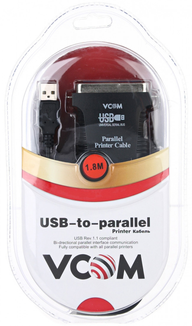 Кабель-адаптер USB A (вилка) -> LPT (прямое подключение к LPT порту принтера) VCOM <VUS7052>1.8м VCOM USB — LPT