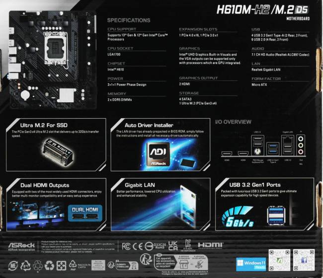 Материнская плата ASRock H610M-H2/M.2 D5 — для бизнеса и офиса