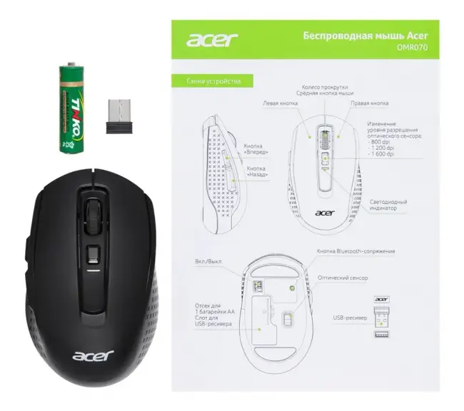 Мышь компьютерная Acer OMR070 — для бизнеса и офиса