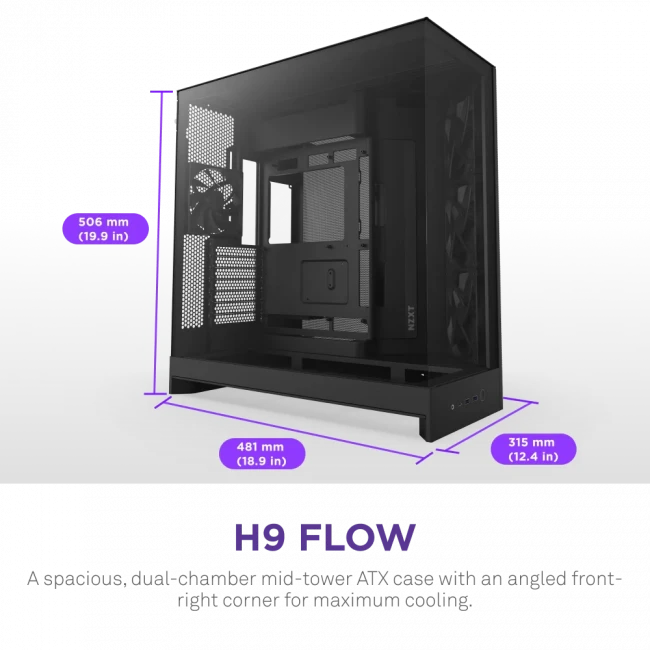 Корпус без блока питания NZXT H9 Flow CM-H92FB-01 — для бизнеса и офиса Корпус без блока питания NZXT H9 Flow CM-H92FB-01 — для бизнеса и офиса