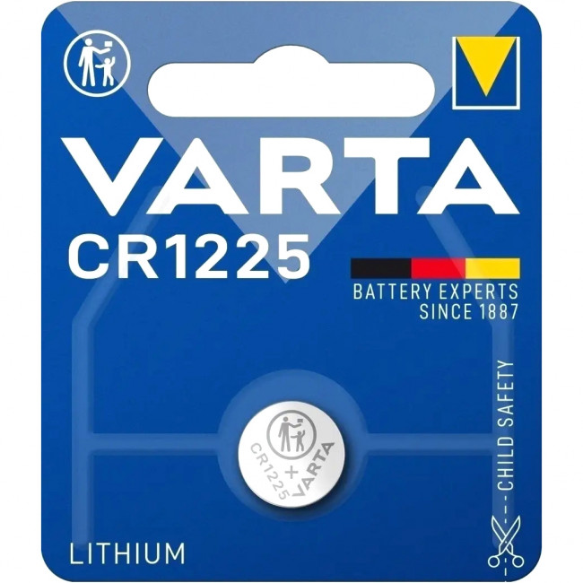 Батарейка Varta ELECTRONICS CR1225 BL1 Lithium 3V (6225) (1/10/100) (1 шт.) Varta PRIMARY LITHIUM CR1225 (06225101401)
