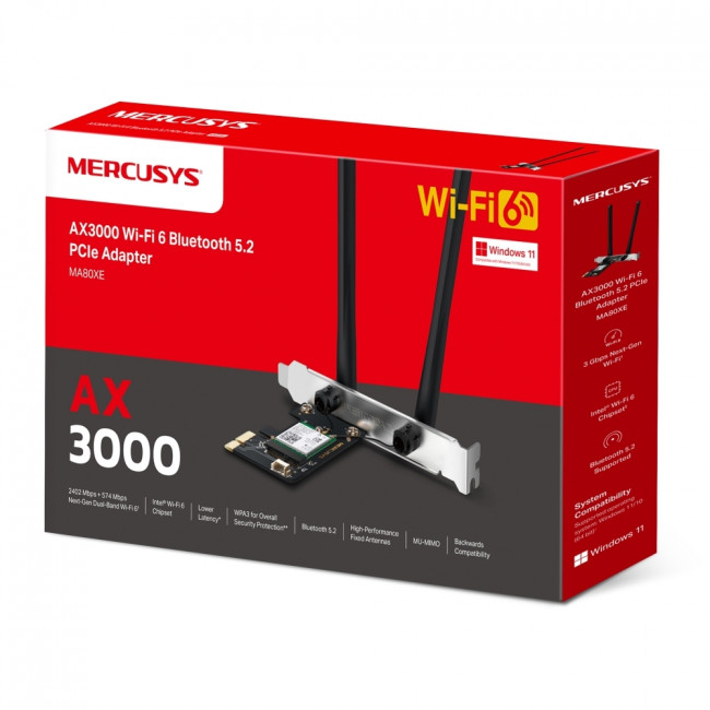 Wi-Fi 6 Bluetooth PCI Адаптер Mercusys MA80XE — для бизнеса и офиса
