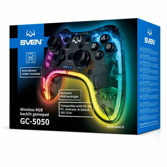 Беспроводной геймпад SVEN GC-5050 (14 кл. 2 стика, D-pad, PS4/PS3/NS/PC/Android/iOS, RGB) Sven SV-016029 — для бизнеса и офиса Беспроводной геймпад SVEN GC-5050 (14 кл. 2 стика, D-pad, PS4/PS3/NS/PC/Android/iOS, RGB) Sven SV-016029 — для бизнеса и офиса