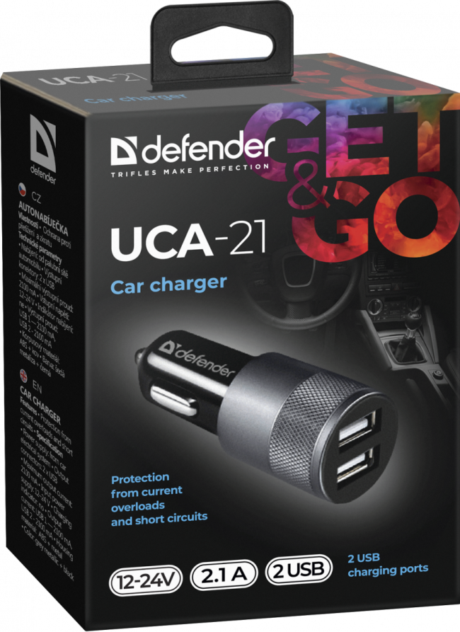 Defender Автомобильное ЗУ UCA-21 2USB, 5V/2.1A Defender UCA-21 2USB, 5V/2.1A — для бизнеса и офиса