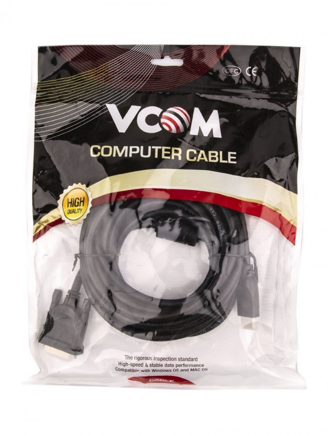 Кабель HDMI AM/DVI(24+1)M, 5м, CU, 1080P@60Hz, 2F, VCOM <CG484G-5M> VCOM HDMI (m) - DVI-D (m)