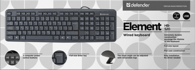 Defender Проводная клавиатура Element HB-520 USB RU,черный,полноразмерная USB Defender Element HB-520 USB