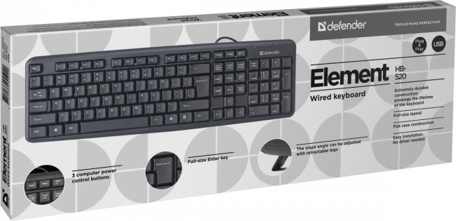 Defender Проводная клавиатура Element HB-520 USB RU,черный,полноразмерная USB Defender Element HB-520 USB