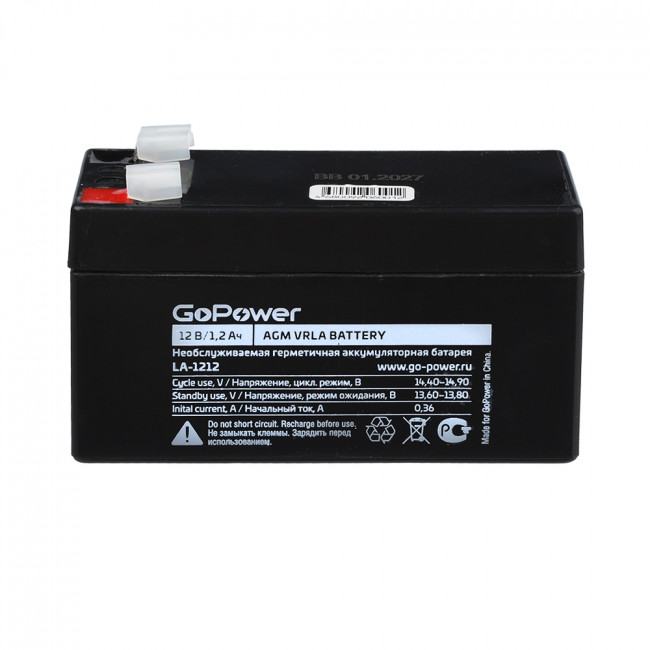 Аккумулятор свинцово-кислотный GoPower LA-1212 12V 1.2Ah (1/20) GoPower LA-1212 (12V / 1.2Ah)