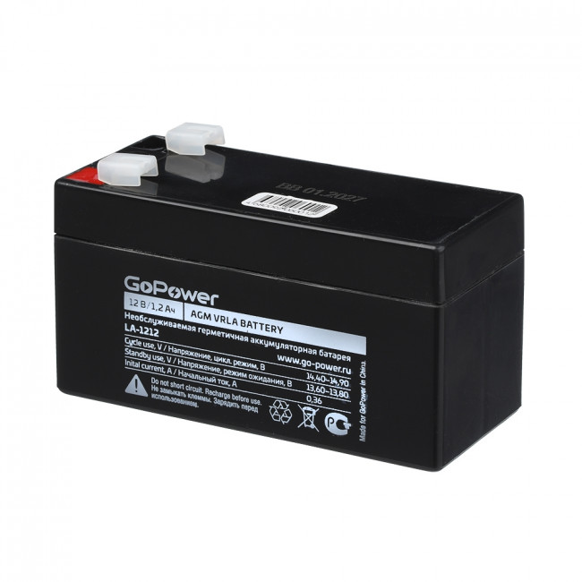 Аккумулятор свинцово-кислотный GoPower LA-1212 12V 1.2Ah (1/20) GoPower LA-1212 (12V / 1.2Ah)