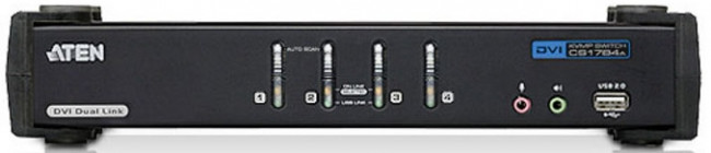 Переключатель, электрон., KVM+Audio+USB 2.0,  1 user USB+DVI =>  4 cpu USB+DVI, со шнурами USB 4х1.8м., 2560x1600 60Hz DVI-D Dual Link/2048x1536 DVI-A, настол., исп.стандартШнуры, без OSD, некаскад. ATEN CS1784A