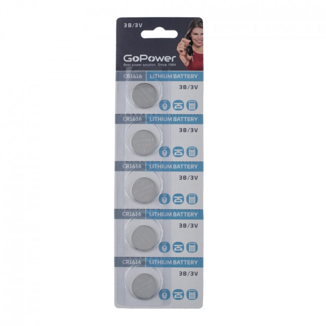 Батарейка GoPower CR1616 BL5 Lithium 3V (5/100/2000) (5 шт.) GoPower CR1616 BL5 Lithium 3V (5 / 100 / 2000) (5 шт.)