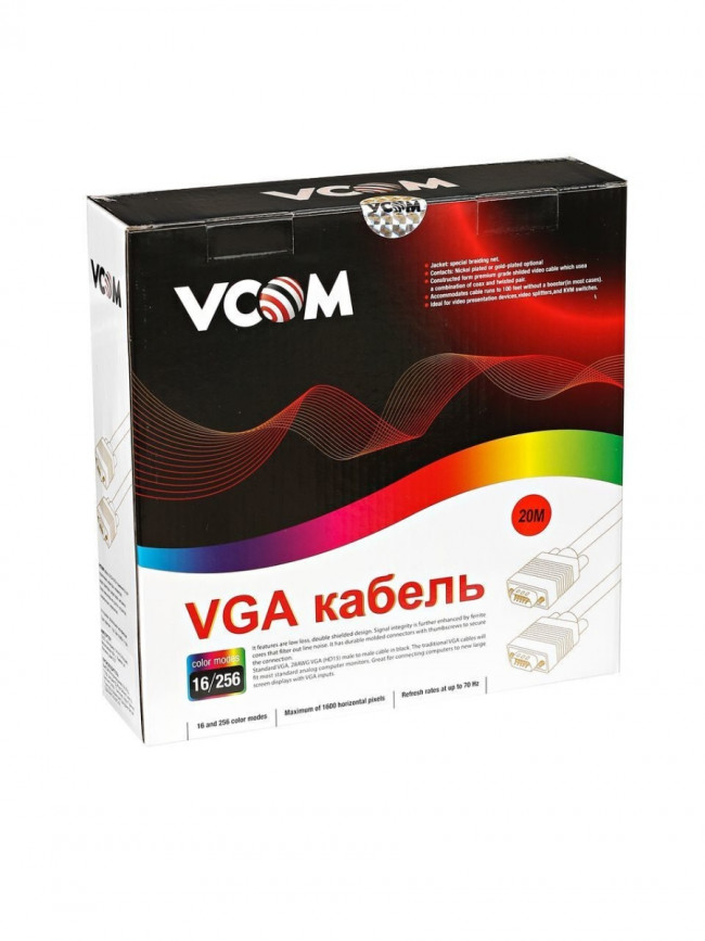 Кабель монитор-SVGA card (15M-15M) 20м 2 фильтра VCOM <VVG6448-20M> VCOM VGA (m) - VGA (m) 20м — для бизнеса и офиса