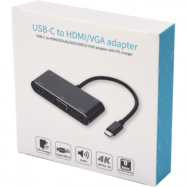 Переходник 0.1 m Type-C(m) => HDMI+VGA+USB Переходник Atcom Type-C M/HDMI+VGA+USB (AT2810)