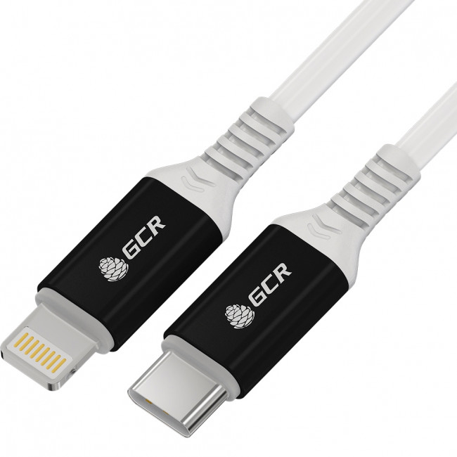 GCR Кабель PREMIUM 1.5m TypeC/Lightning MFI POWER DELIVERY 18 W, быстрая зарядка, белый силикон, AL case черный, белый ПВХ, GCR-53466 Кабель Greenconnect 1.5 м (GCR-53466)