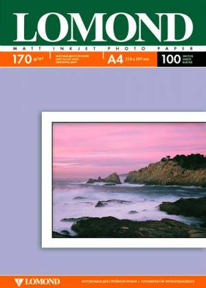 Фотобумага Lomond матовая двусторонняя (0102006), A4, 170 г/м2, 100 л.