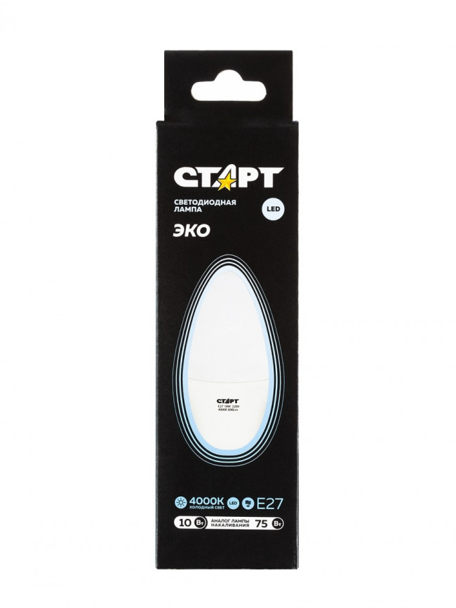Лампа светодиодная СТАРТ свеча E27 10W 4000К Лампа светодиодная СТАРТ свеча E27 10W 4000К