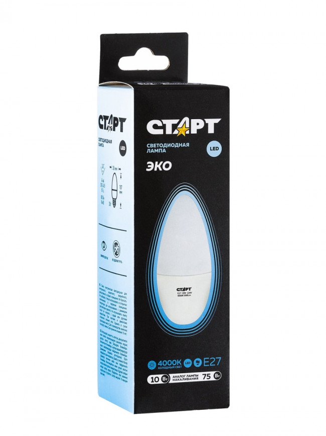 Лампа светодиодная СТАРТ свеча E27 10W 4000К Лампа светодиодная СТАРТ свеча E27 10W 4000К