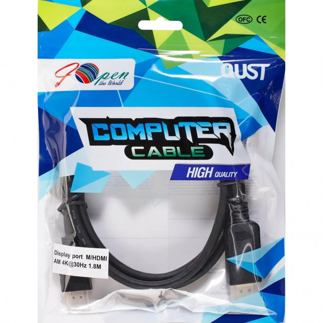 Кабель-переходник DisplayPort M-> HDMI M 4K@30Hz 1.8m iOpen (Aopen/Qust) <ACG608-1.8M> Кабель-переходник AOpen/Qust DisplayPort M/HDMI M (ACG608-1.8M) — для бизнеса и офиса