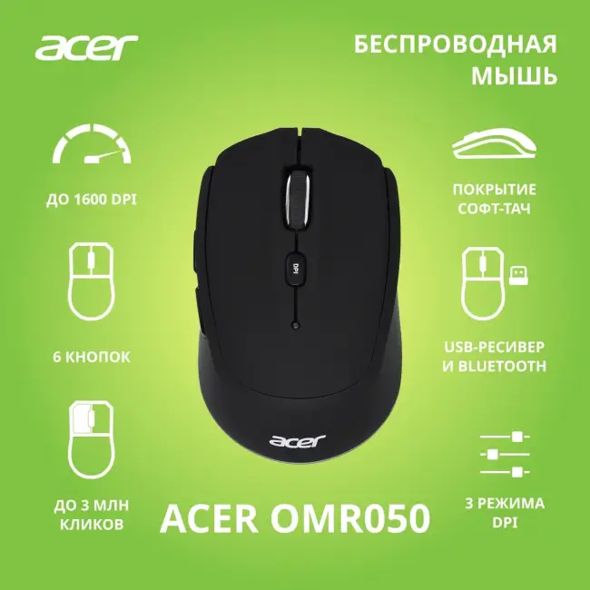 Мышь компьютерная ACER OMR050 (ZL.MCEEE.00B) — для бизнеса и офиса
