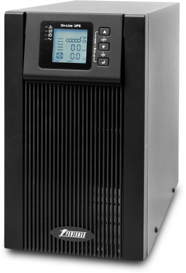 ИБП POWERMAN Online 2000, LCD, двойного преобразования, 2000ВА, 1800Вт, 3 евророзетки с резервным питанием, USB, RS232, слот SNMP, разъем EPO, батарея 12В 9Ач 4 шт., 215 х 315 х 475 мм., 18.5 кг. Powerman Online 2000