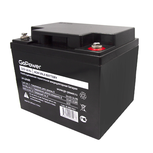 Аккумулятор свинцово-кислотный GoPower LA-12400 12V 40Ah GoPower LA-12400 (12V / 40Ah)