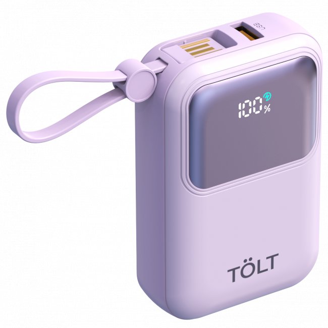 Портативный аккумулятор TOLT Lit LT-LL10T, 10000mAh, 22,5W, fast charging and PD, violet TÖLT LT-LL10T — для бизнеса и офиса