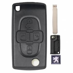 Корпус выкидного ключа PEUGEOT 4 кнопки CIT-1P VA2, бат.на плате CE0523, с лого