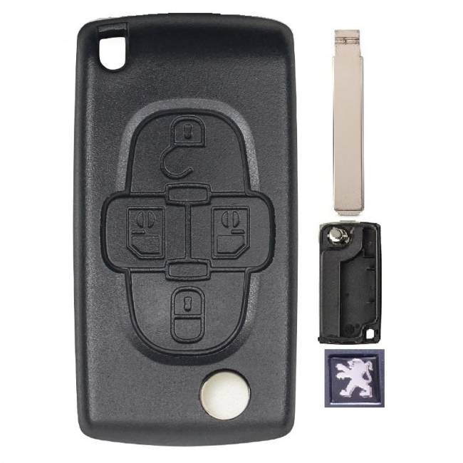 Корпус выкидного ключа PEUGEOT 4 кнопки CIT-1P VA2, бат.на плате CE0523, с лого — для бизнеса и офиса