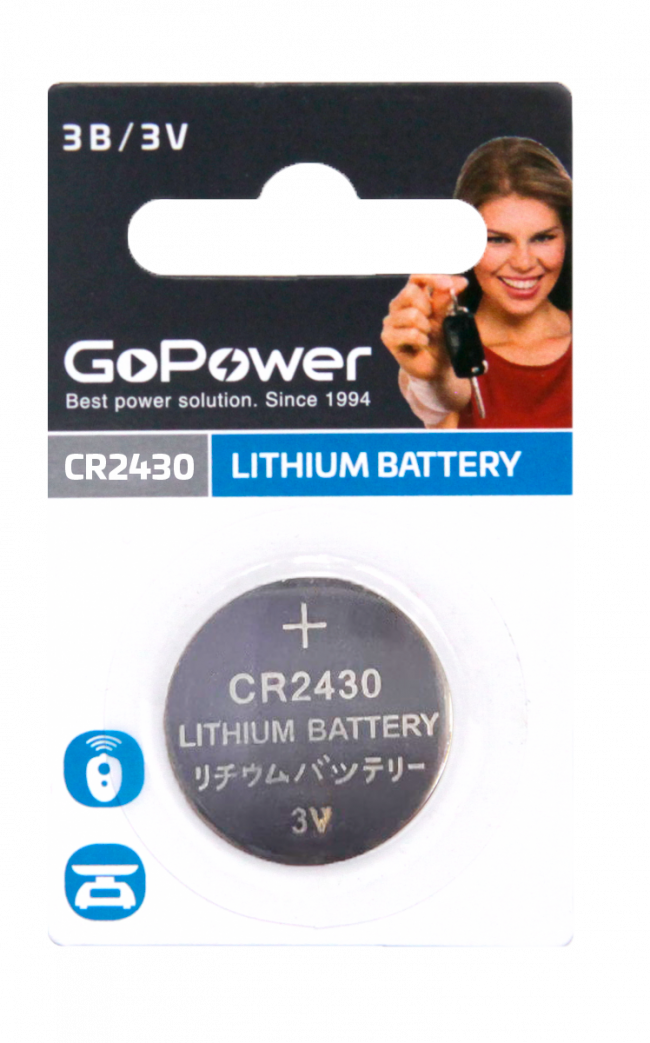Батарейка GoPower CR2430 BL1 Lithium 3V (1/40/2000) (1 шт.) GoPower CR2430 BL1 Lithium 3V (1 / 40 / 2000) (1 шт.) — для бизнеса и офиса