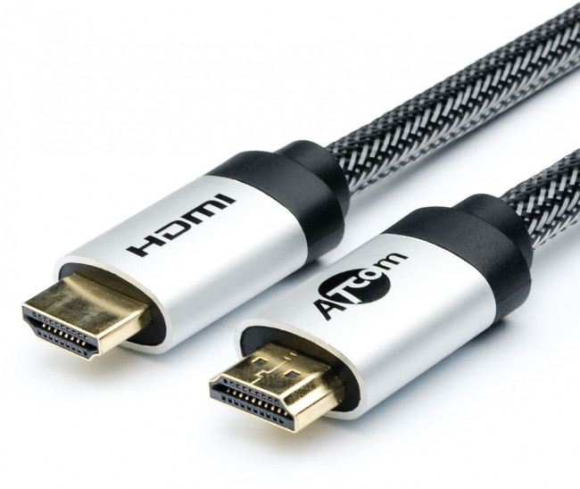 Кабель HDMI 1 м (HIGH speed, Metal gold, в чулке, в пакете) ATcom HDMI (m) - HDMI (m) 1м — для бизнеса и офиса Кабель HDMI 1 м (HIGH speed, Metal gold, в чулке, в пакете) ATcom HDMI (m) - HDMI (m) 1м — для бизнеса и офиса