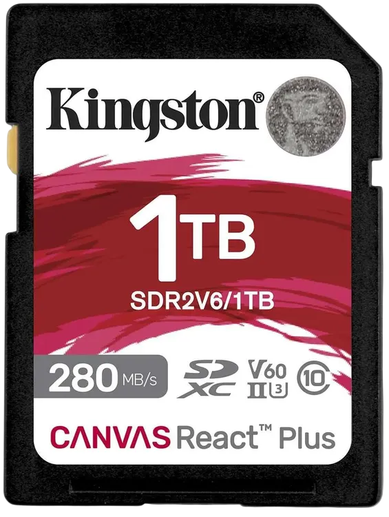 Карта памяти  Kingston 1TB SDXC Canvas React Plus UHS-II 280R/100W U3 V60 Kingston SDR2V6/1TB — для бизнеса и офиса