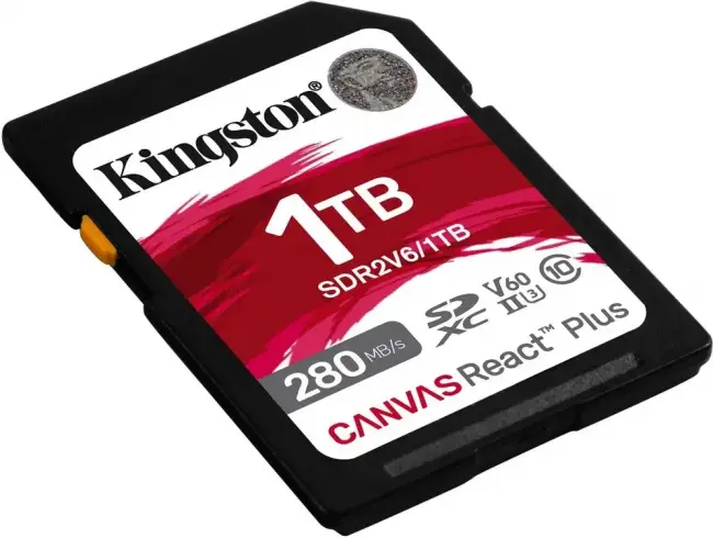 Карта памяти  Kingston 1TB SDXC Canvas React Plus UHS-II 280R/100W U3 V60 Kingston SDR2V6/1TB — для бизнеса и офиса