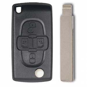 Корпус выкидного ключа PEUGEOT 4 кнопки HU-HCA HU83, бат.на корпусе СЕ0536, с лого