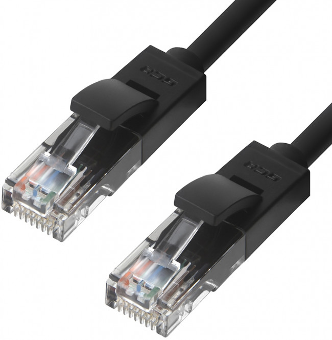 Greenconnect Патч-корд прямой, малодымный LSZH 2.0m UTP кат.5e, черный, 24 AWG, литой, ethernet high speed 1 Гбит/с, RJ45, T568B, GCR-50675 Greenconnect RJ45(m) - RJ45(m) Cat. 5e U/UTP LSZH 2м чёрный