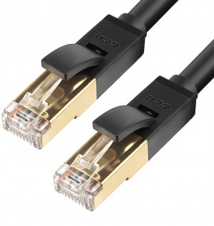 Greenconnect Патч-корд PROF категории 7 ethernet  0.15m F/FTP,  RJ45, CU, 28 AWG, литой, прямой , черный, экранированные коннекторы Greenconnect RJ45(m) - RJ45(m) Cat. 7 F/FTP PVC 0.15м чёрный