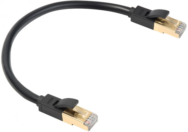 Greenconnect Патч-корд PROF категории 7 ethernet  0.15m F/FTP,  RJ45, CU, 28 AWG, литой, прямой , черный, экранированные коннекторы Greenconnect RJ45(m) - RJ45(m) Cat. 7 F/FTP PVC 0.15м чёрный