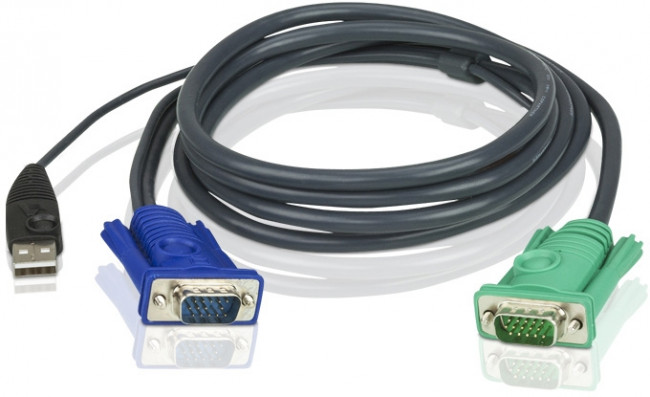 Кабель KVM  USB(тип А Male)+HDB15(Male) <->  SPHD15(Male) 1,2м., черный/ATEN ATEN 2L-5201U