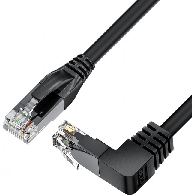 GCR Патч-корд прямой 20.0m UTP кат.5e, черный, нижний угол, литой, ethernet high speed, RJ45, T568B Greenconnect GCR-53959 — для бизнеса и офиса